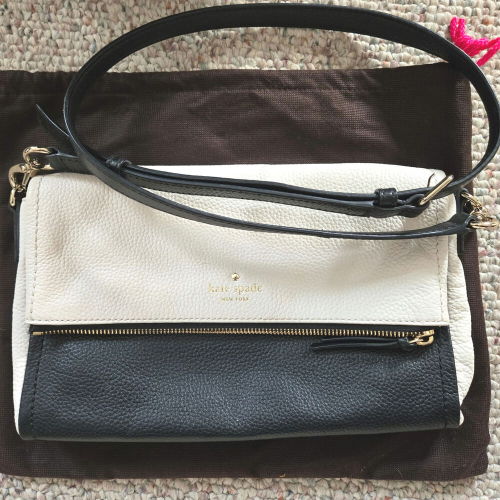 Kate Spade Black and‎ Ivory Cobble Hill Marsala Foldover Crossbody With Dust bag